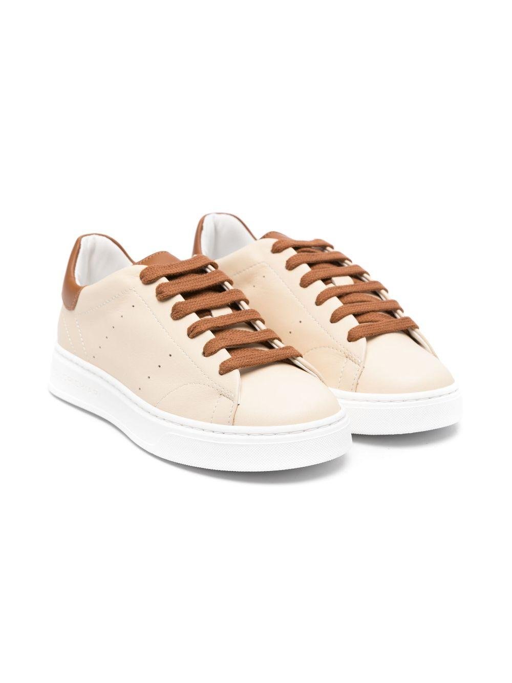 Sneakers per bambino Colorichiari beige in pelle con rinforzo sul tallone a contrasto con logo - Rubino Kids