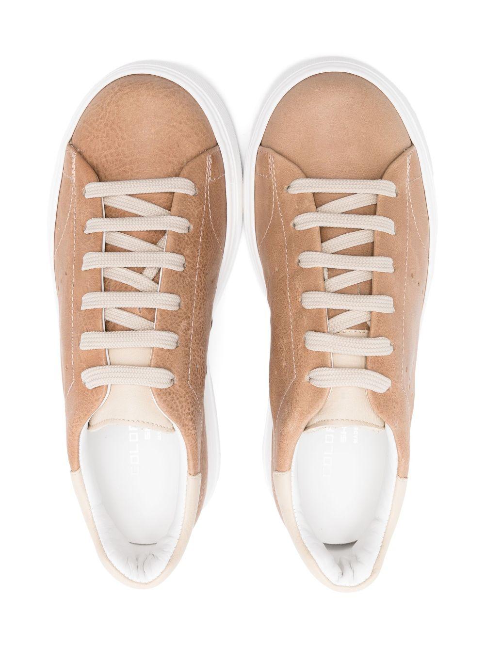 Sneakers per bambino Colorichiari beige scuro in pelle con rinforzo sul tallone a contrasto con logo - Rubino Kids