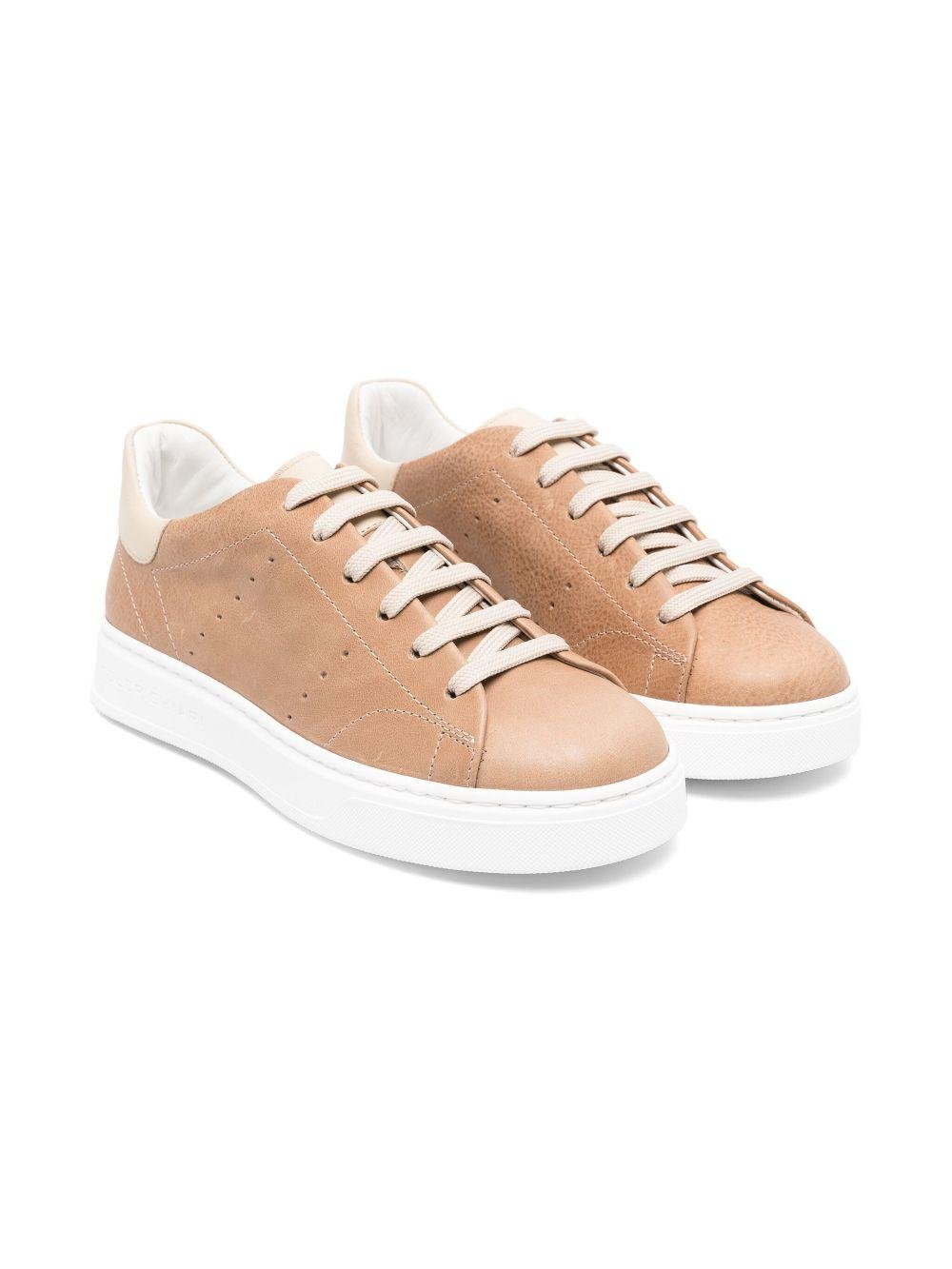 Sneakers per bambino Colorichiari beige scuro in pelle con rinforzo sul tallone a contrasto con logo - Rubino Kids