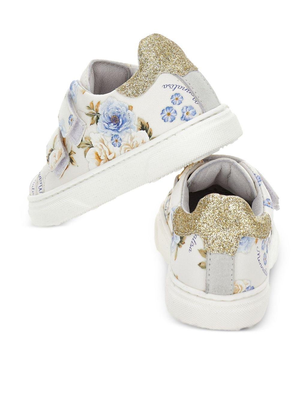 Sneakers per neonata Monnalisa bianche con motivo a fiori - Rubino Kids