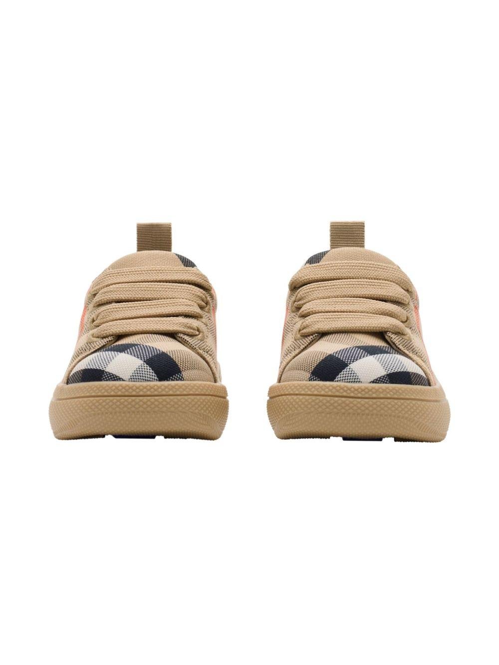 Sneakers per neonato Burberry Kids beige con fantasia tartan e caviglia imbottita - Rubino Kids