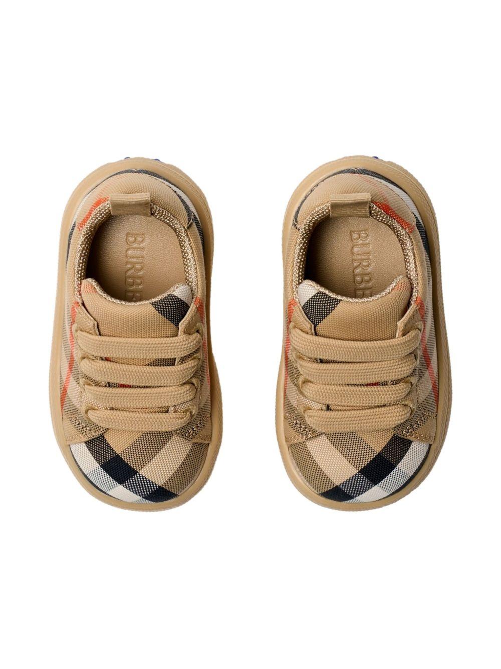Sneakers per neonato Burberry Kids beige con fantasia tartan e caviglia imbottita - Rubino Kids
