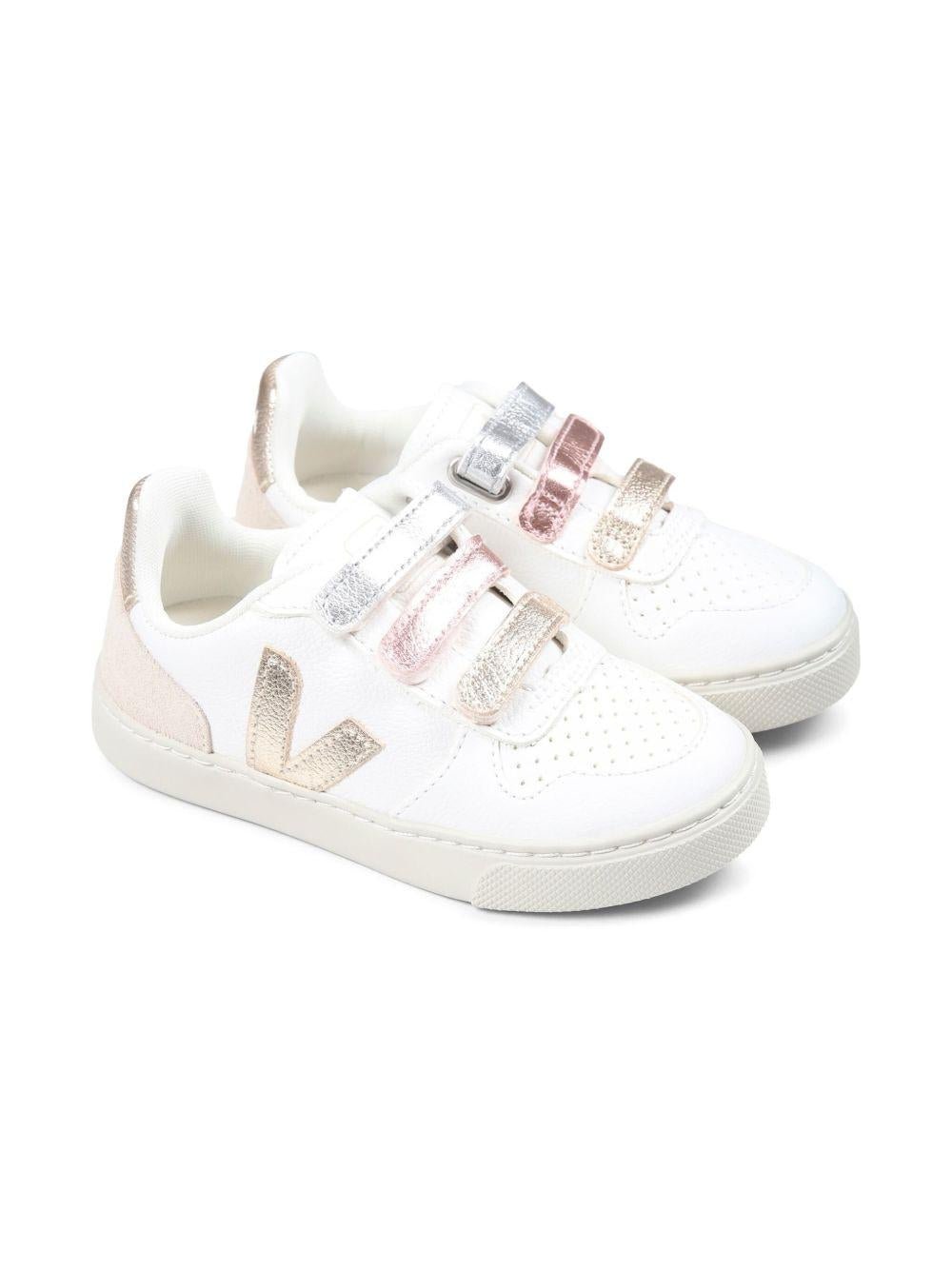 Sneakers V - 10 per bambina VEJA Kids bianche con chiusura a strappo - Rubino Kids
