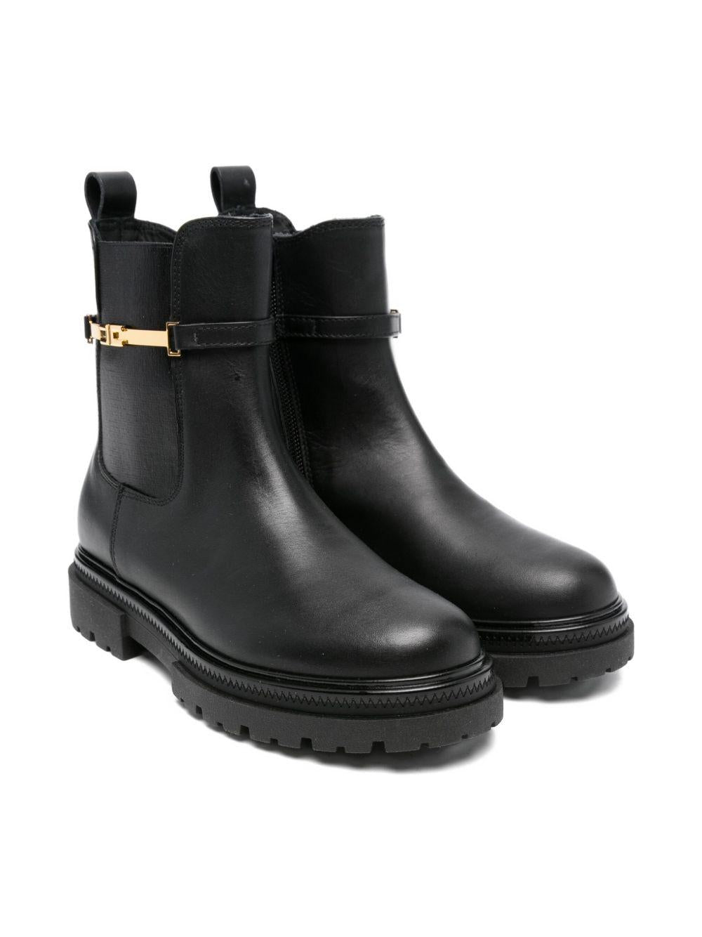 Stivaletti per bambina Elisabetta Franchi La Mia Bambina neri con elementi in metallo color oro - Rubino Kids