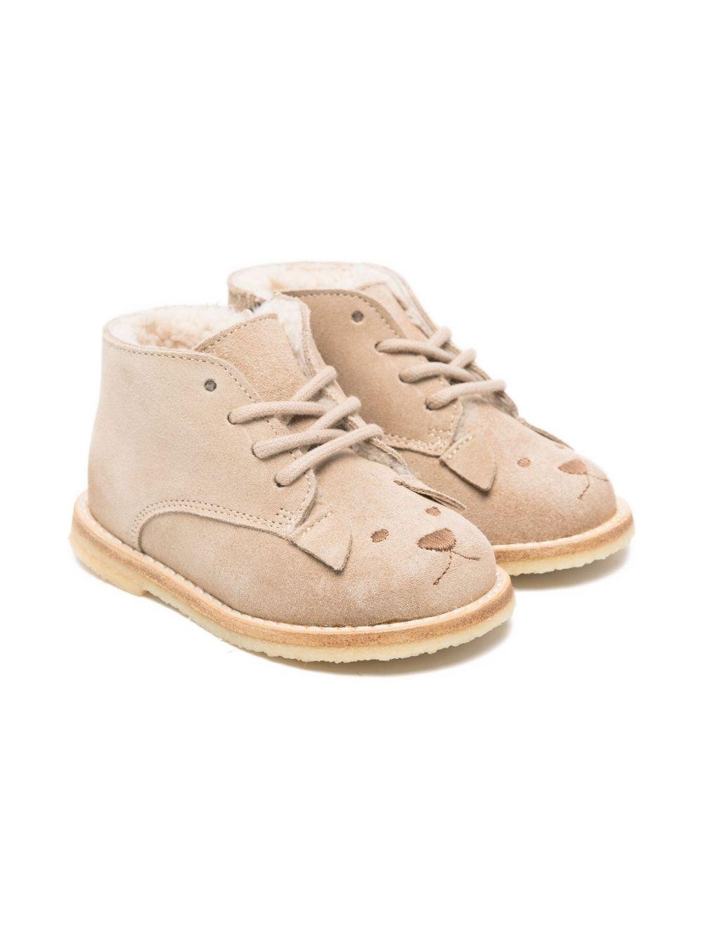 Stivaletto per bambino Bonpoint beige con ricamo a forma di cane - Rubino Kids