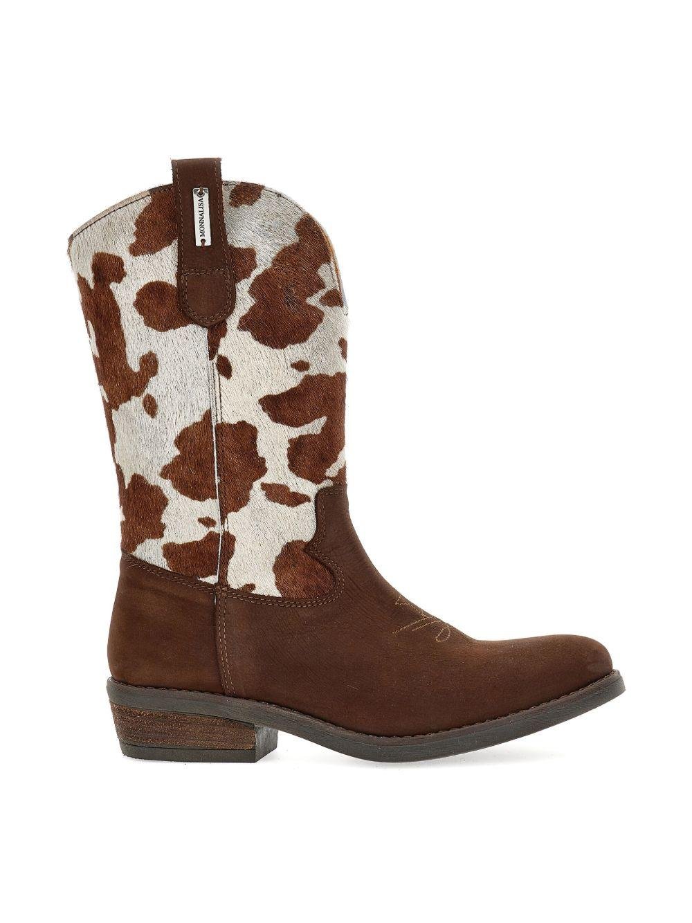 Stivali cowboy per bambina Monnalisa marrone in pelle scamosciata - Rubino Kids