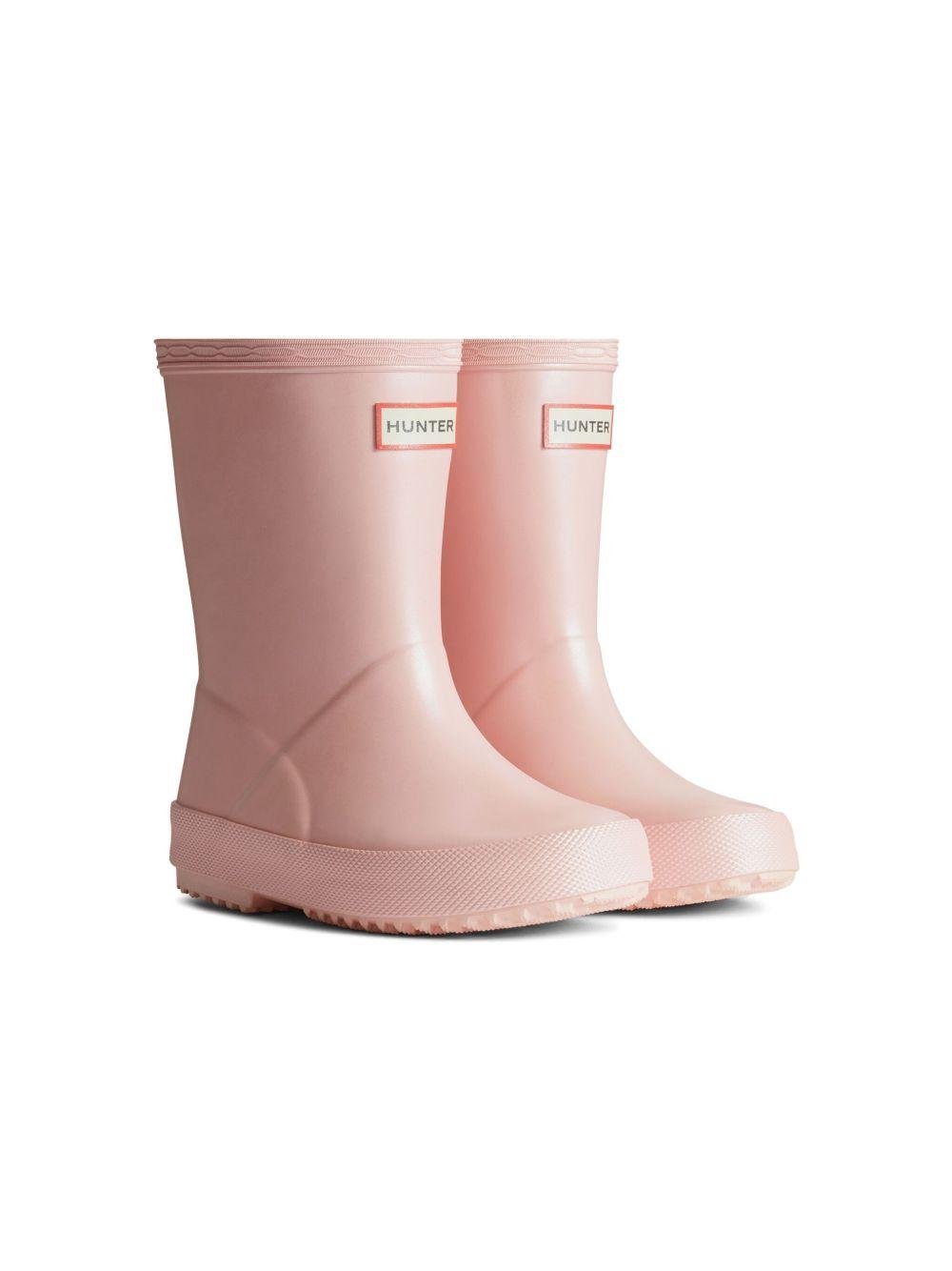 Stivali da pioggia per bambina Hunter Kids rosa con applicazione frontale con logo - Rubino Kids