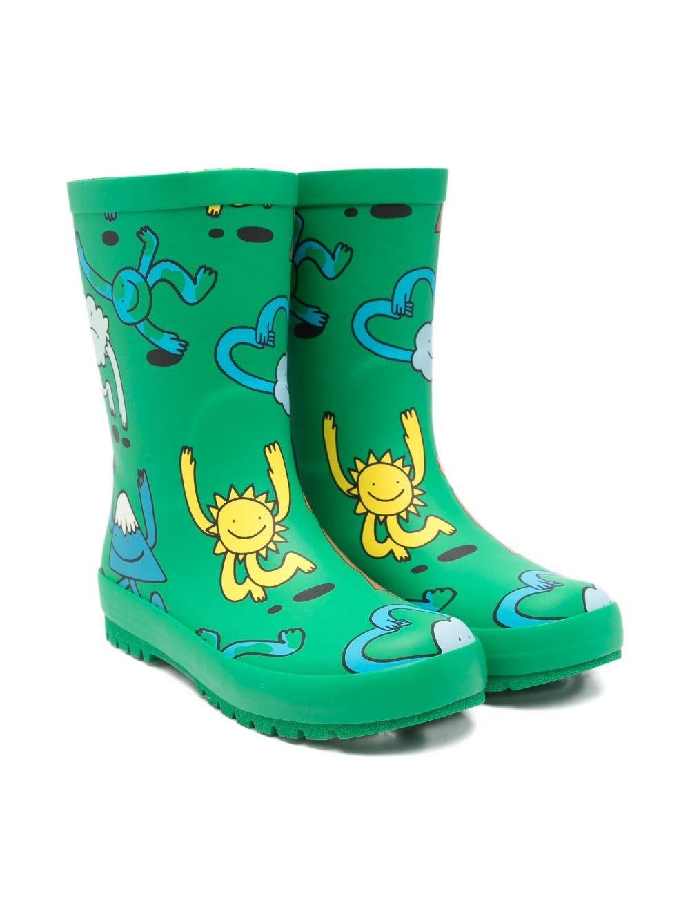Stivali da pioggia per bambini Stella McCartney Kids verde con stampa grafica - Rubino Kids