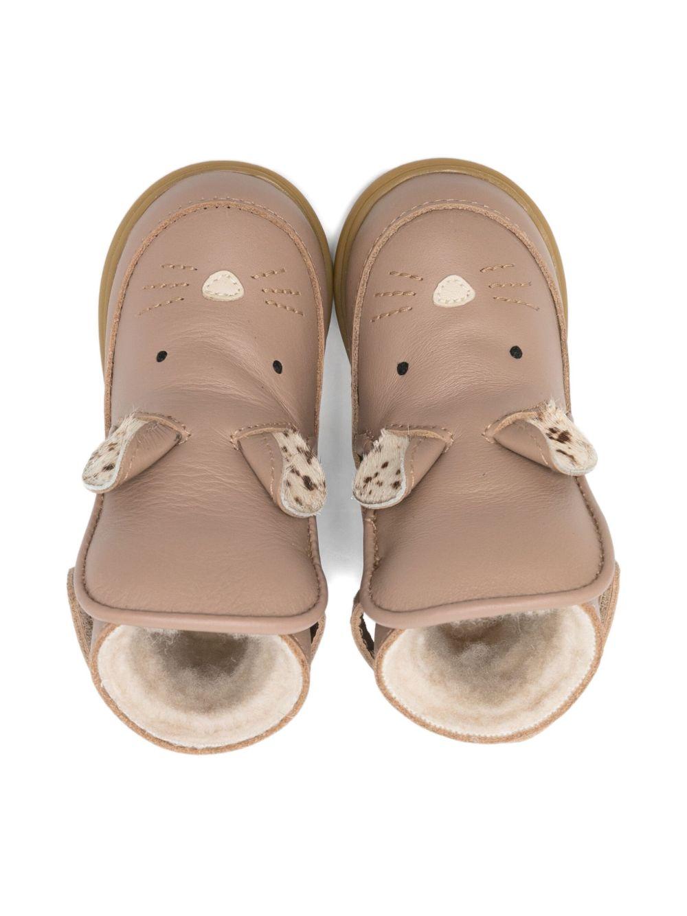 Stivali in pelle per neonata Donsje beige con motivo muso di topo - Rubino Kids