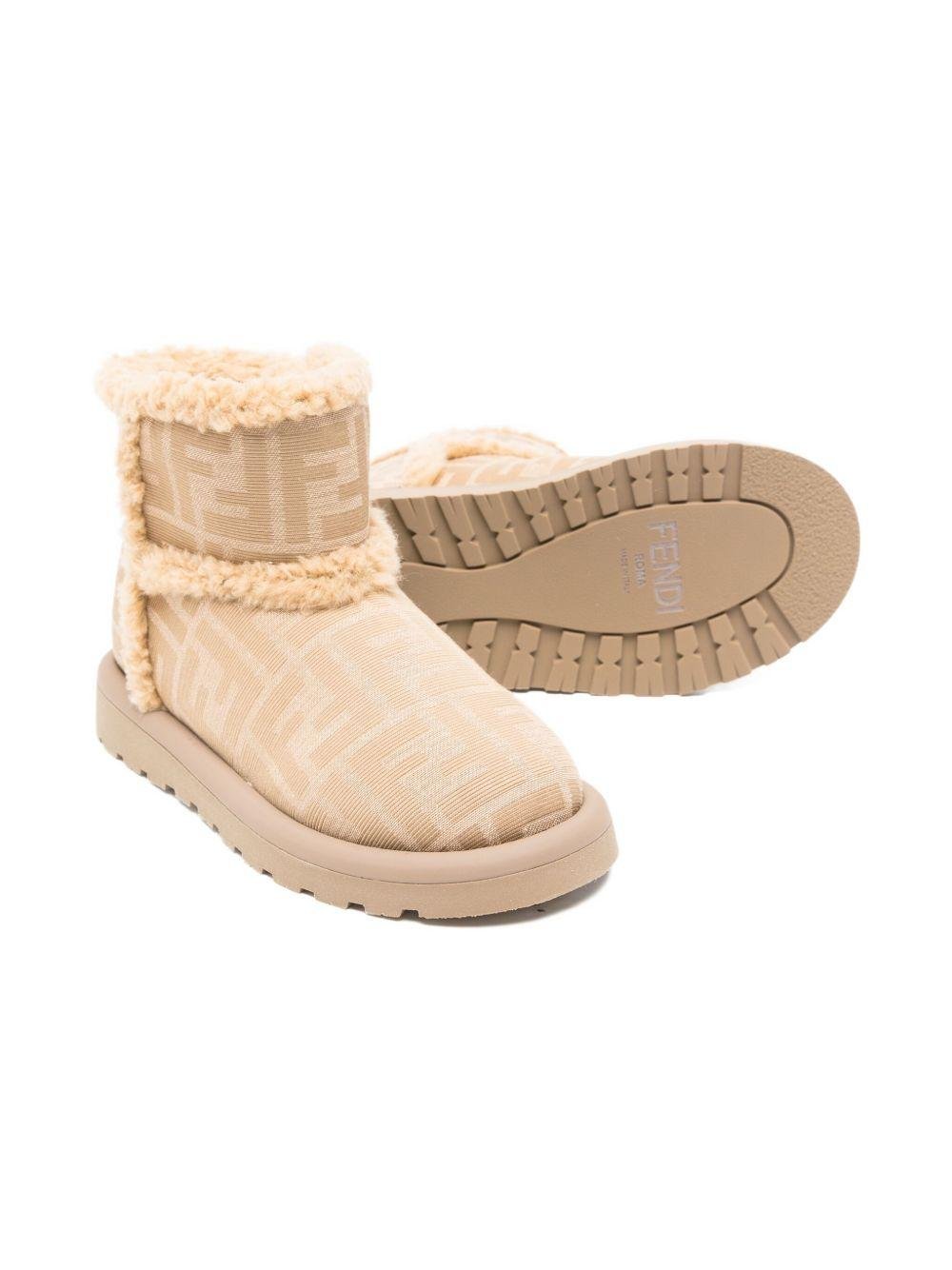 Stivali per bambina Fendi Kids beige con stampa logo FF all - over - Rubino Kids