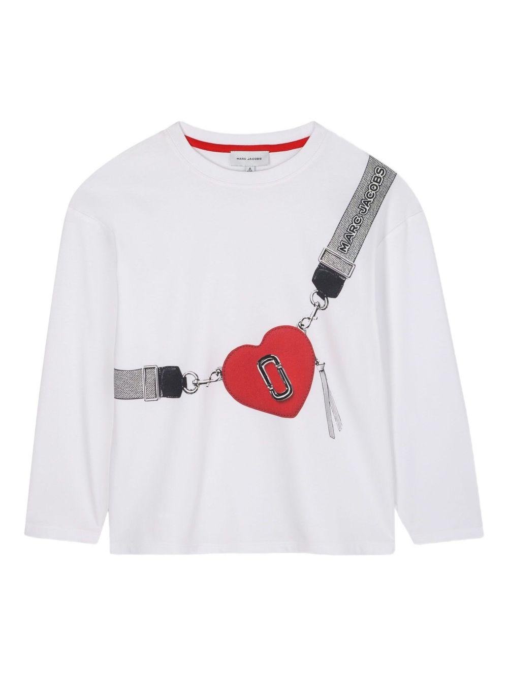 T-shirt a maniche lunghe per bambina Marc Jacobs Kids bianca con stampa grafica a cuore - Rubino Kids
