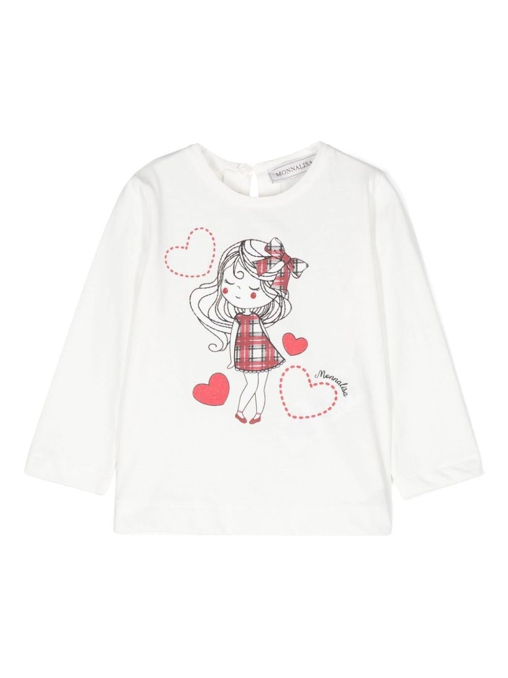 T-shirt bianca per neonata con stampa grafica con cuore Monnalisa - Rubino Kids