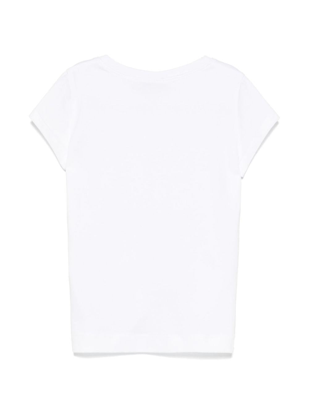T-shirt con applicazione a cuore per bambina Monnalisa bianco con orlo asimettrico - Rubino Kids