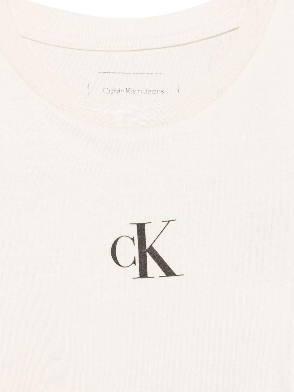 T-shirt con logo per bambina Calvin Klein Kids beige con orlo dritto - Rubino Kids