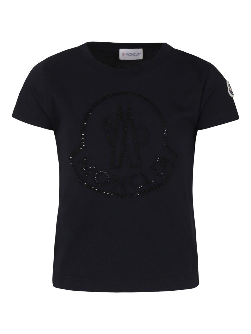 T-shirt con logo per bambina Moncler Enfant nero con girocollo - Rubino Kids