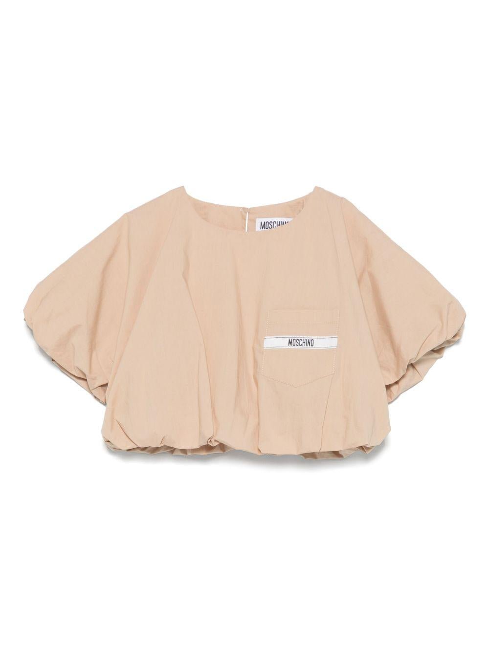 T-shirt con logo per bambina Moschino Kids beige con design crop - Rubino Kids