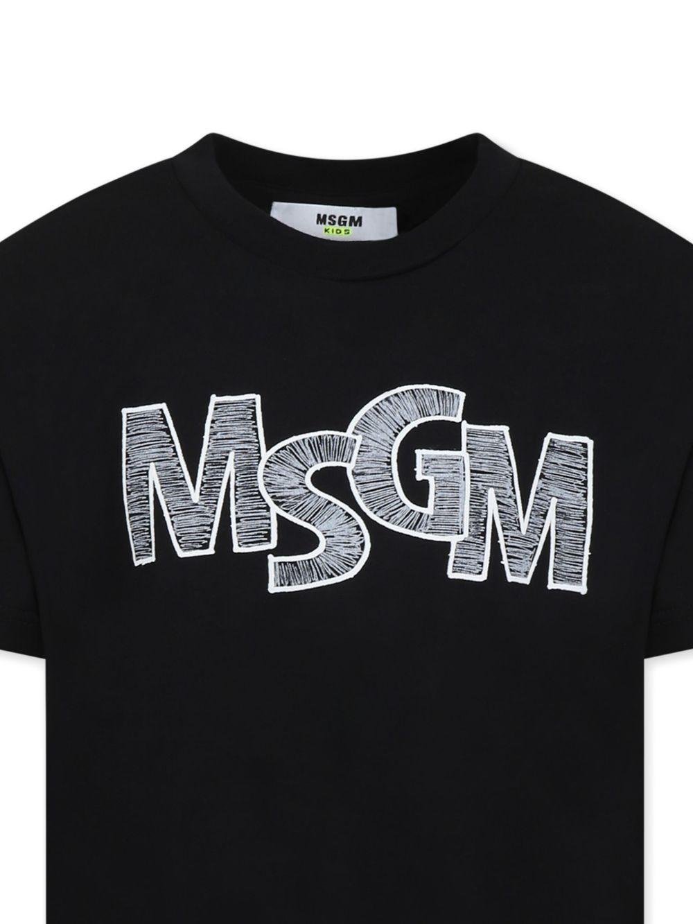 T-shirt con logo per bambino MSGM Kids nero con orlo dritto - Rubino Kids