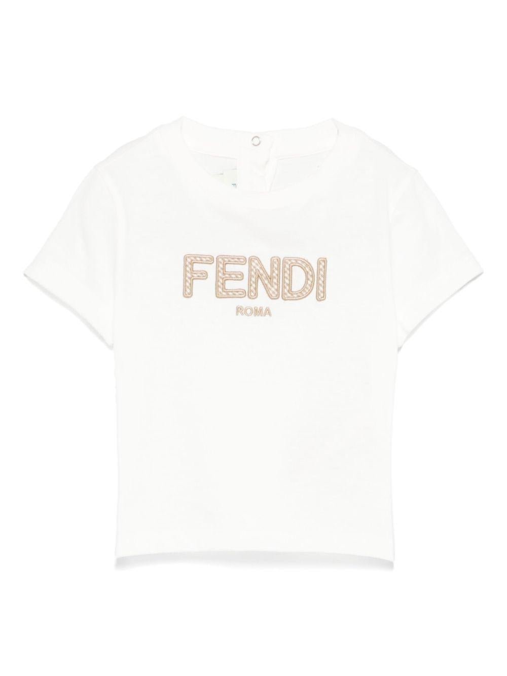T-shirt con logo per neonata Fendi Kids bianco con orlo dritto - Rubino Kids