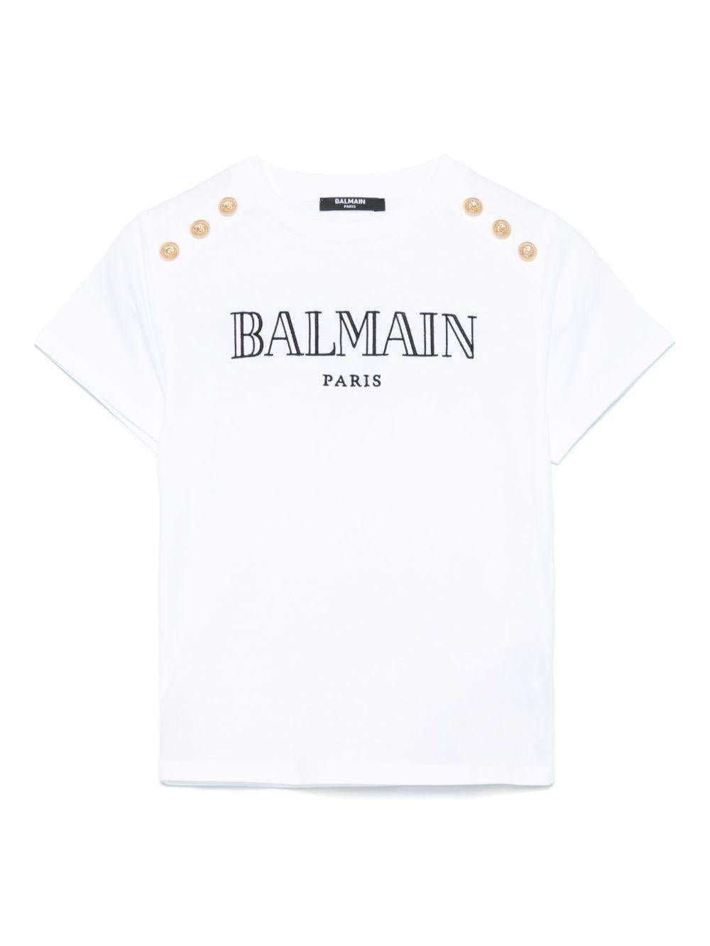 T-shirt con logo ricamato per bambina Balmain Kids bianco con orlo dritto - Rubino Kids