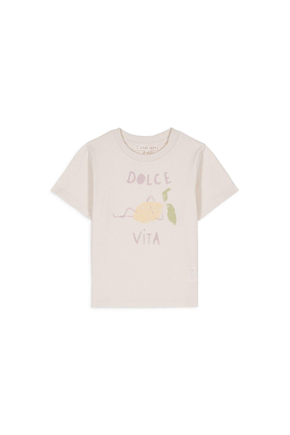 T-shirt con stampa per bambina Louise Misha Kids beige con girocollo - Rubino Kids