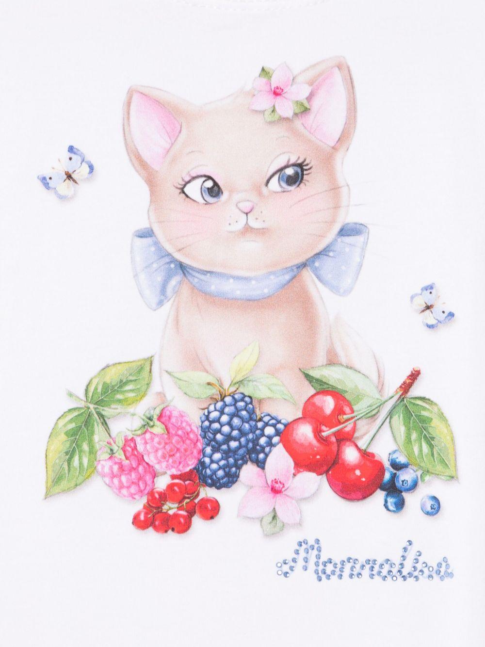 T-shirt con stampa per bambina Monnalisa bianco con decorazione con strass - Rubino Kids