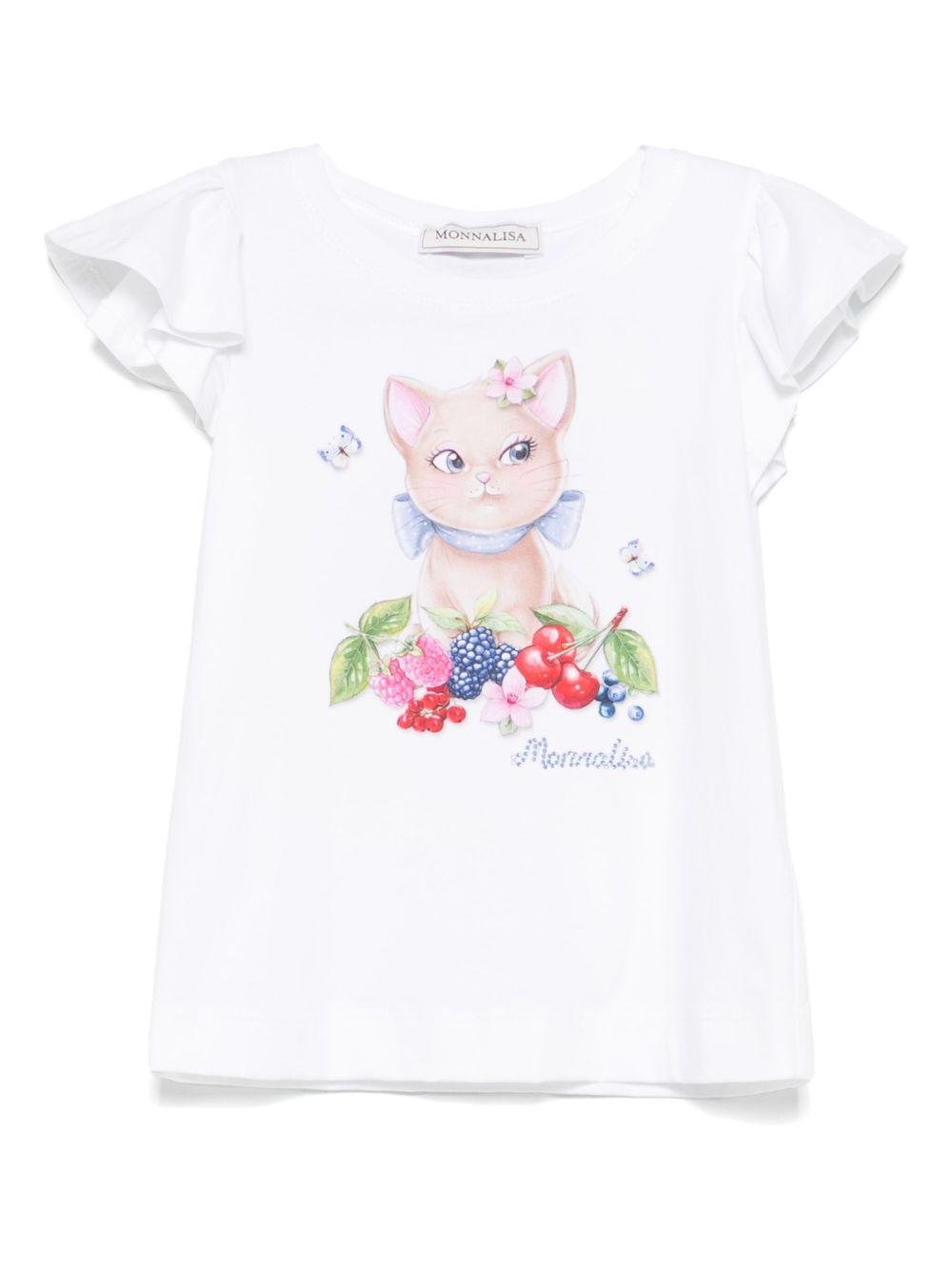 T-shirt con stampa per bambina Monnalisa bianco con decorazione con strass - Rubino Kids