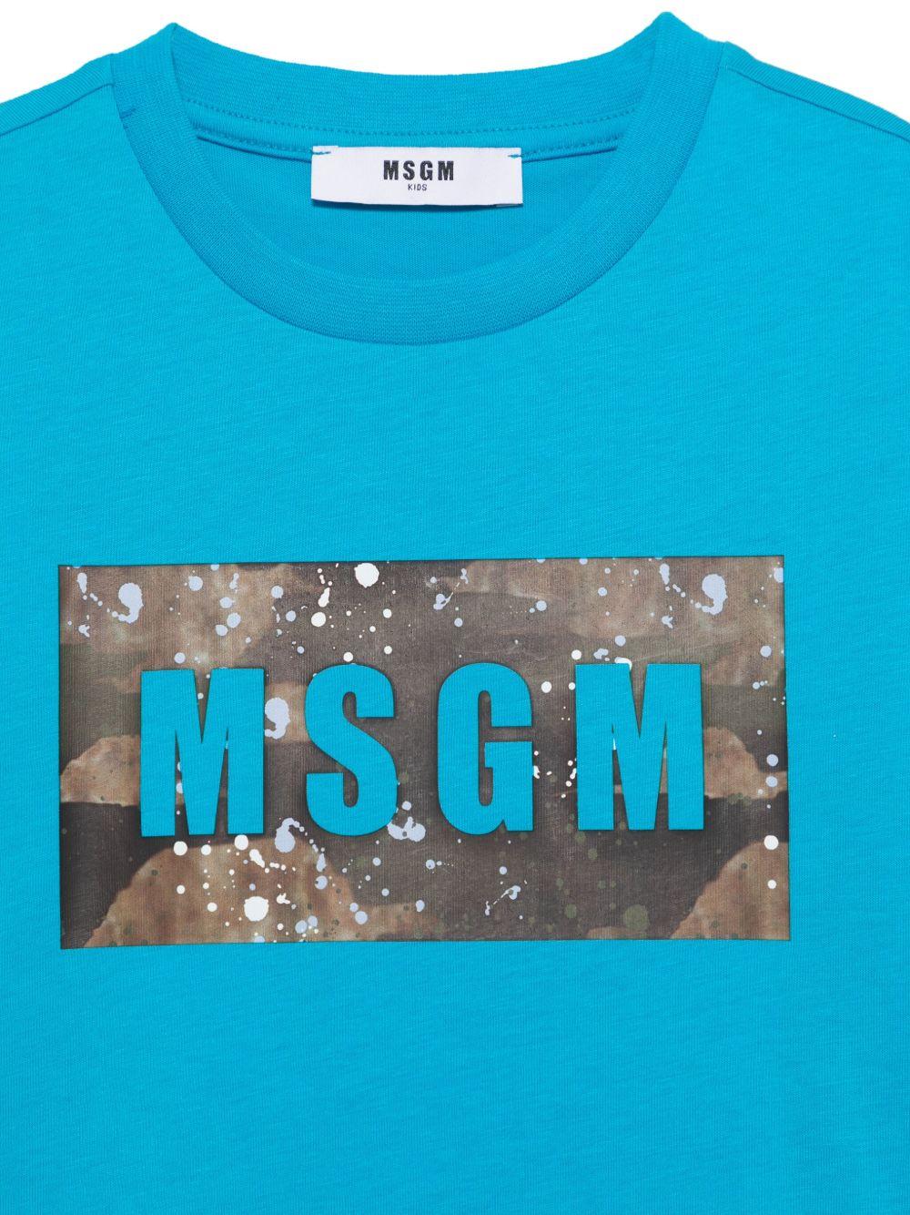 T-shirt con stampa per bambino MSGM Kids azzurro con orlo dritto - Rubino Kids