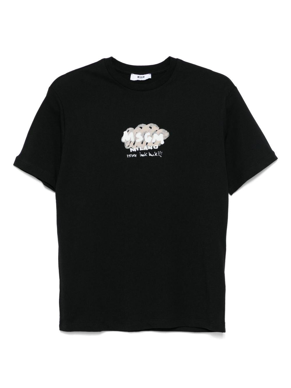 T-shirt con stampa per bambino MSGM Kids nero con orlo dritto - Rubino Kids