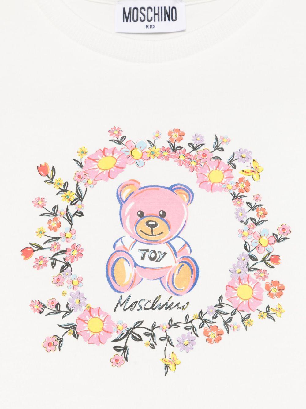 T-shirt con stampa Teddy Bear per bambina Moschino Kids bianco con girocollo - Rubino Kids