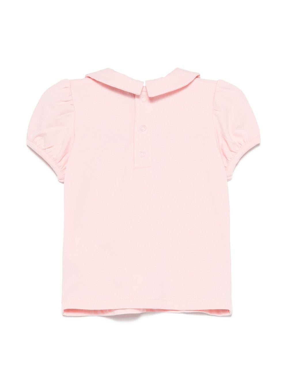 T-shirt con stampa Teddy Bear per neonata Moschino Kids rosa con colletto Peter Pan - Rubino Kids