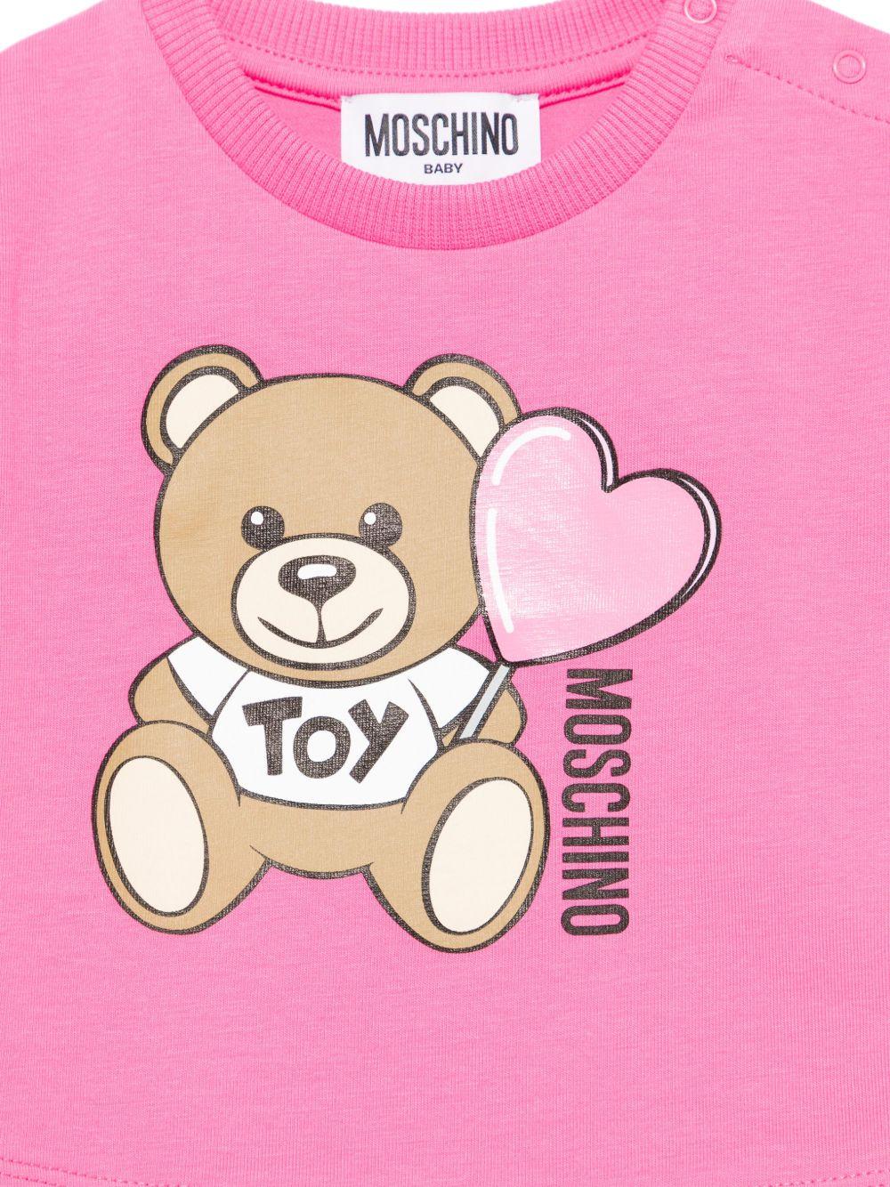 T-shirt con stampa Teddy Bear per neonata Moschino Kids rosa con orlo dritto - Rubino Kids