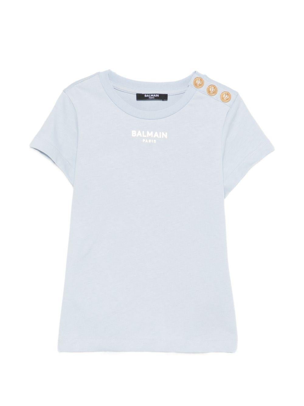 T-shirt da bambina Balmain Kids azzurro azzurra con bottoni - Rubino Kids