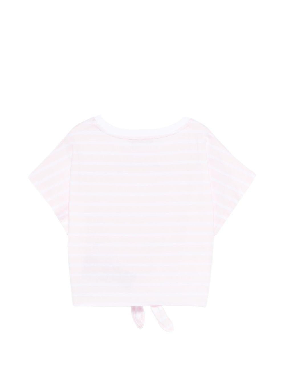 T-shirt da bambina Balmain Kids rosa con motivo a righe - Rubino Kids