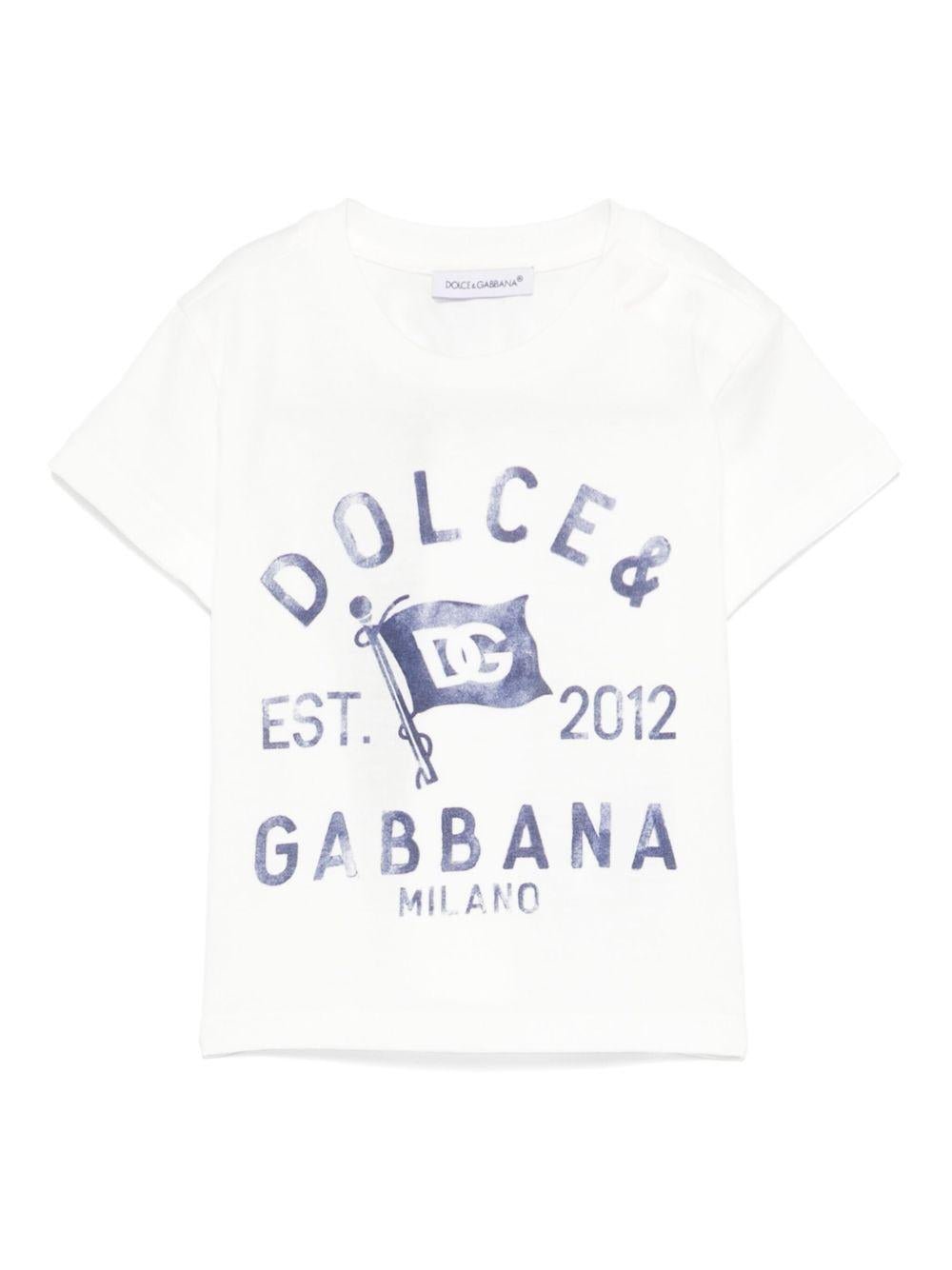 T-shirt in jersey con logo per neonato Dolce & Gabbana Kids bianco con orlo dritto - Rubino Kids