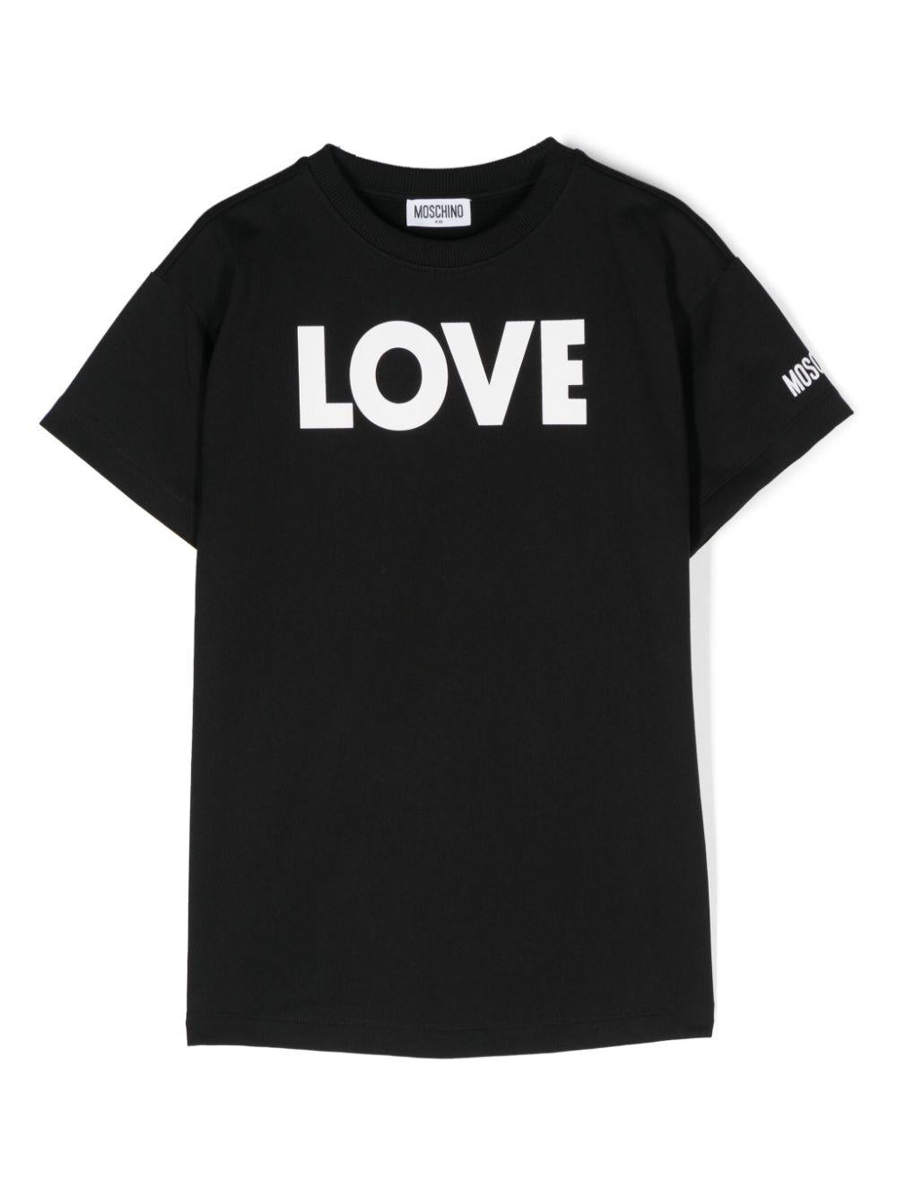 T shirt nera per bambina Moschino con stampa LOVE bianca - Rubino Kids