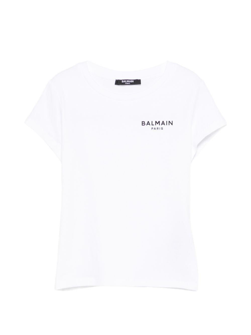 T-shirt per bambina Balmain Kids bianca con logo sul davanti - Rubino Kids