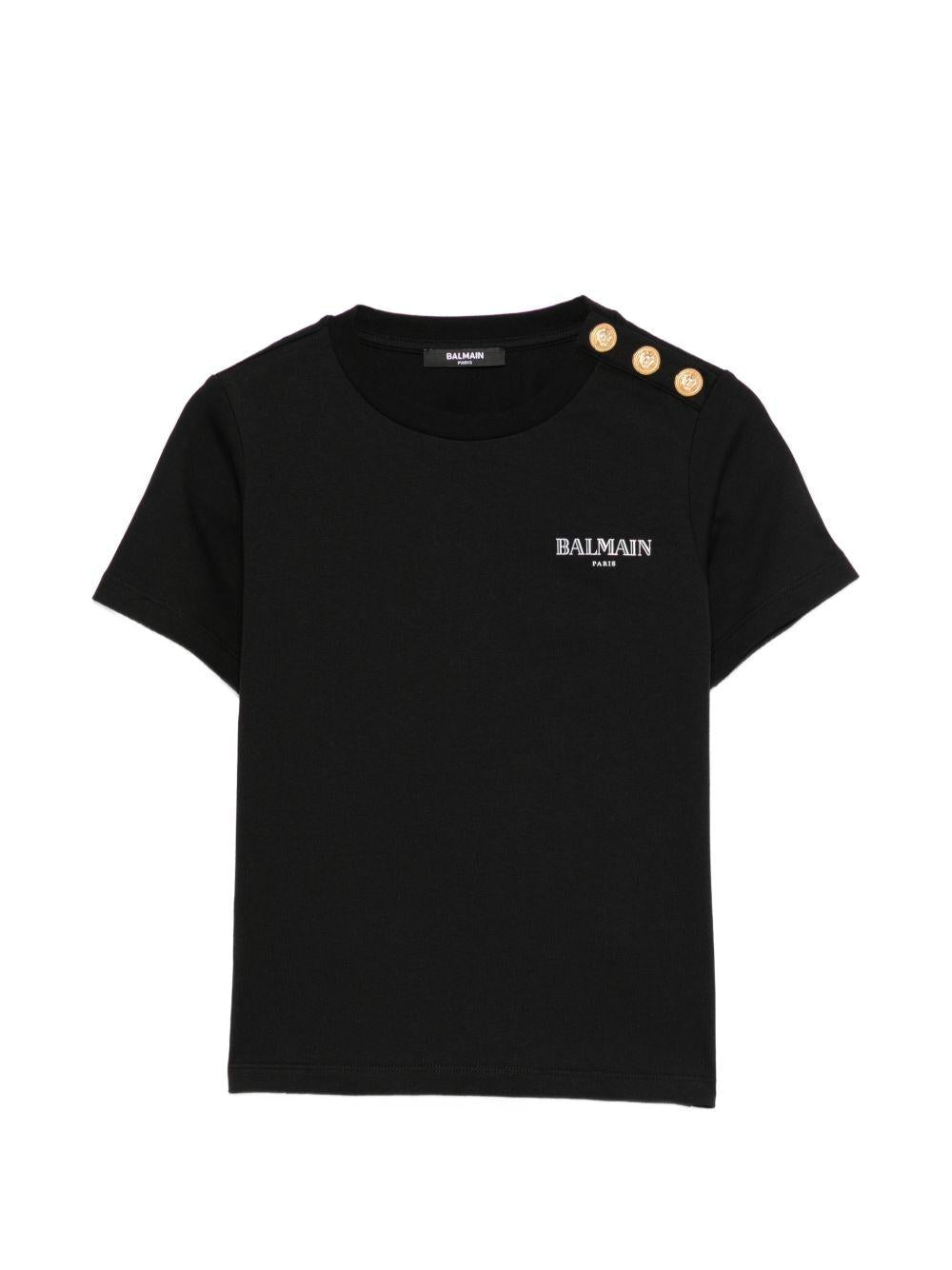 T-shirt per bambina Balmain Kids nera con logo sul davanti - Rubino Kids