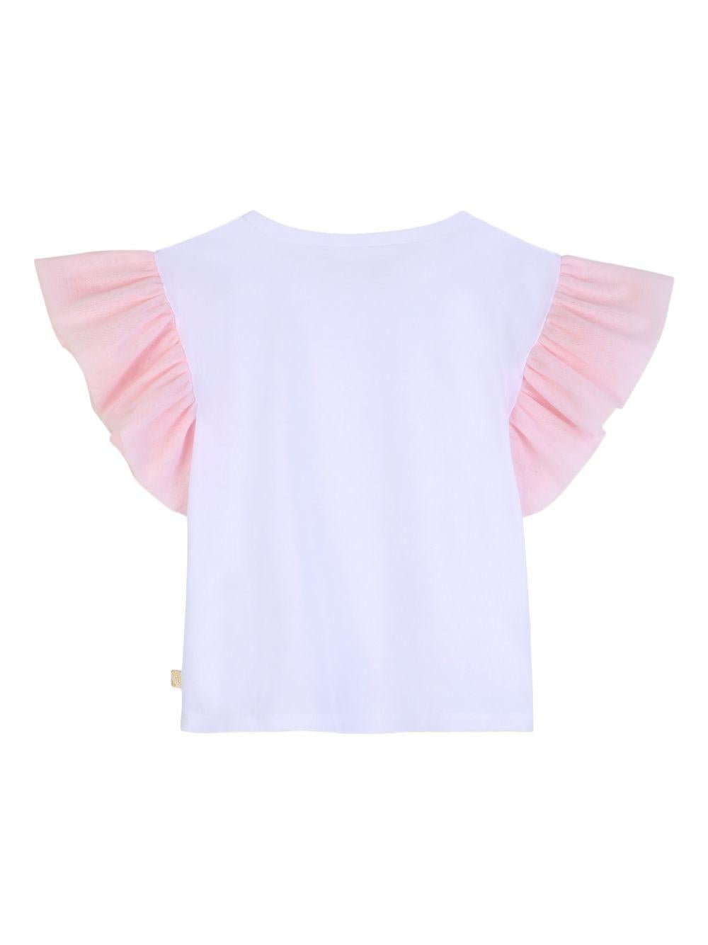 T-shirt per bambina Billieblush bianca con maniche ad aletta - Rubino Kids