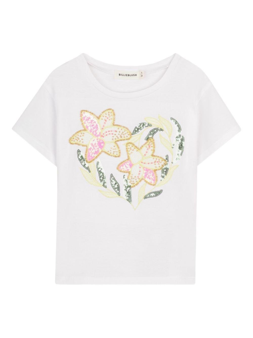 T-shirt per bambina Billieblush bianca con stampa fiori - Rubino Kids