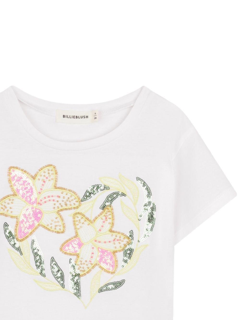 T-shirt per bambina Billieblush bianca con stampa fiori - Rubino Kids