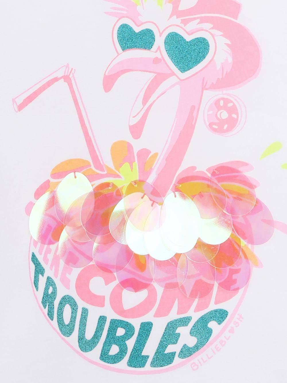 T-shirt per bambina Billieblush bianca con stampa grafica Flamingo - Rubino Kids