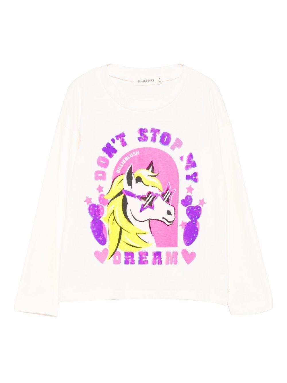 T-shirt per bambina Billieblush bianco con stampa pony - Rubino Kids