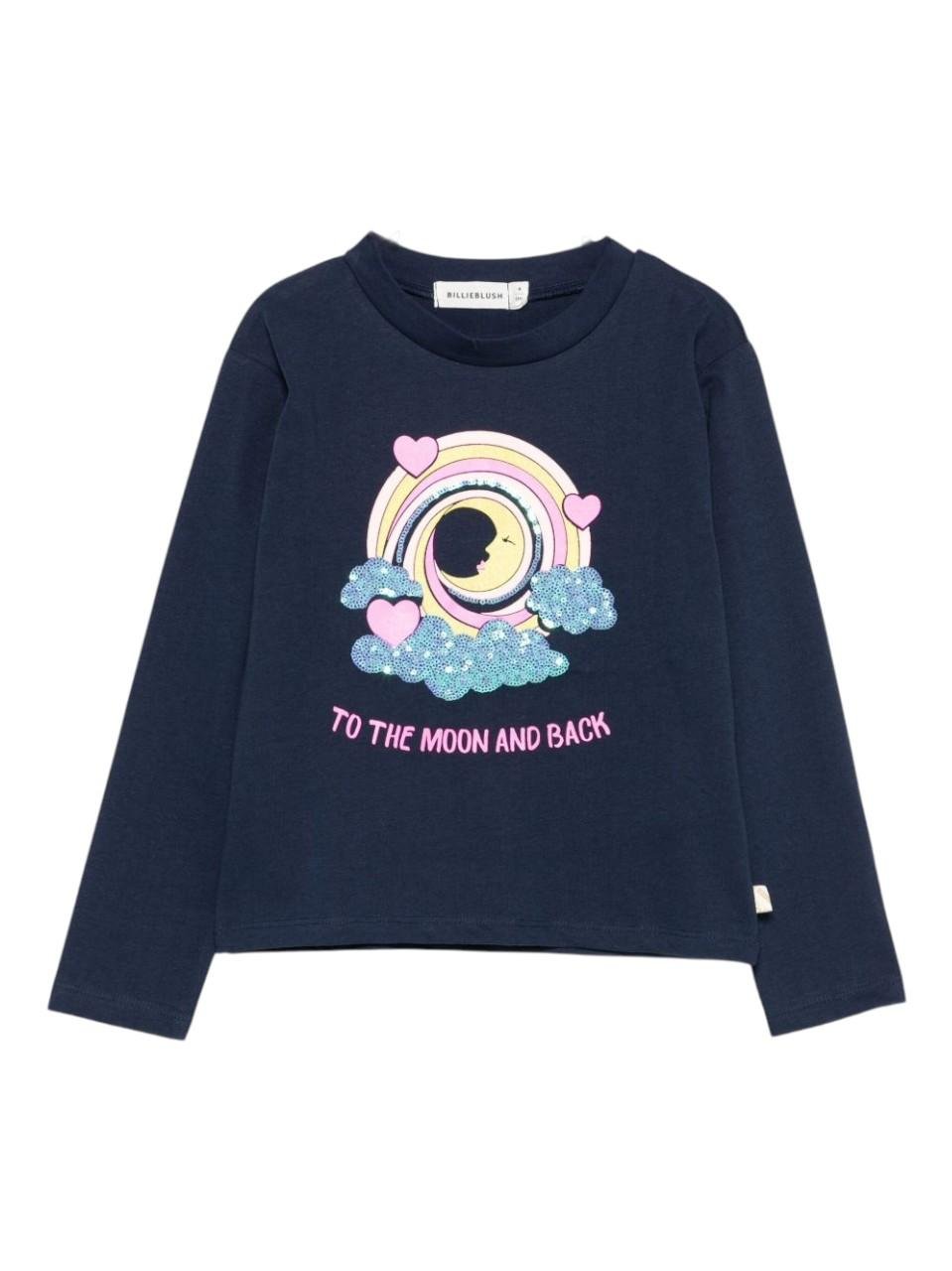 T-shirt per bambina Billieblush blu con ricamo con paillettes - Rubino Kids