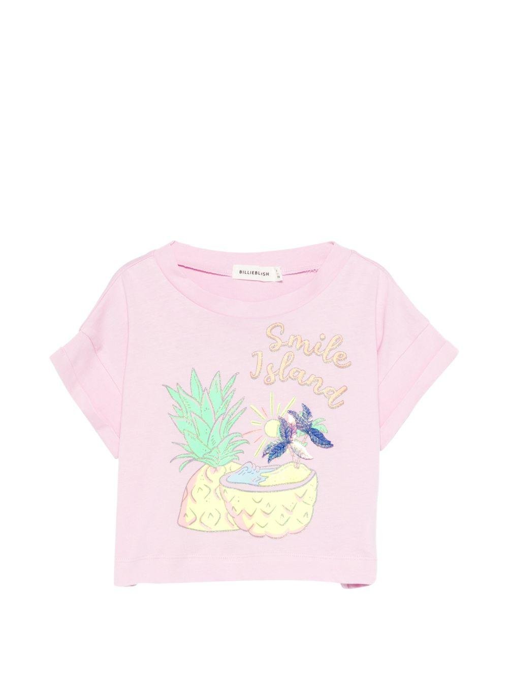 T-shirt per bambina Billieblush rosa con stampa grafica - Rubino Kids