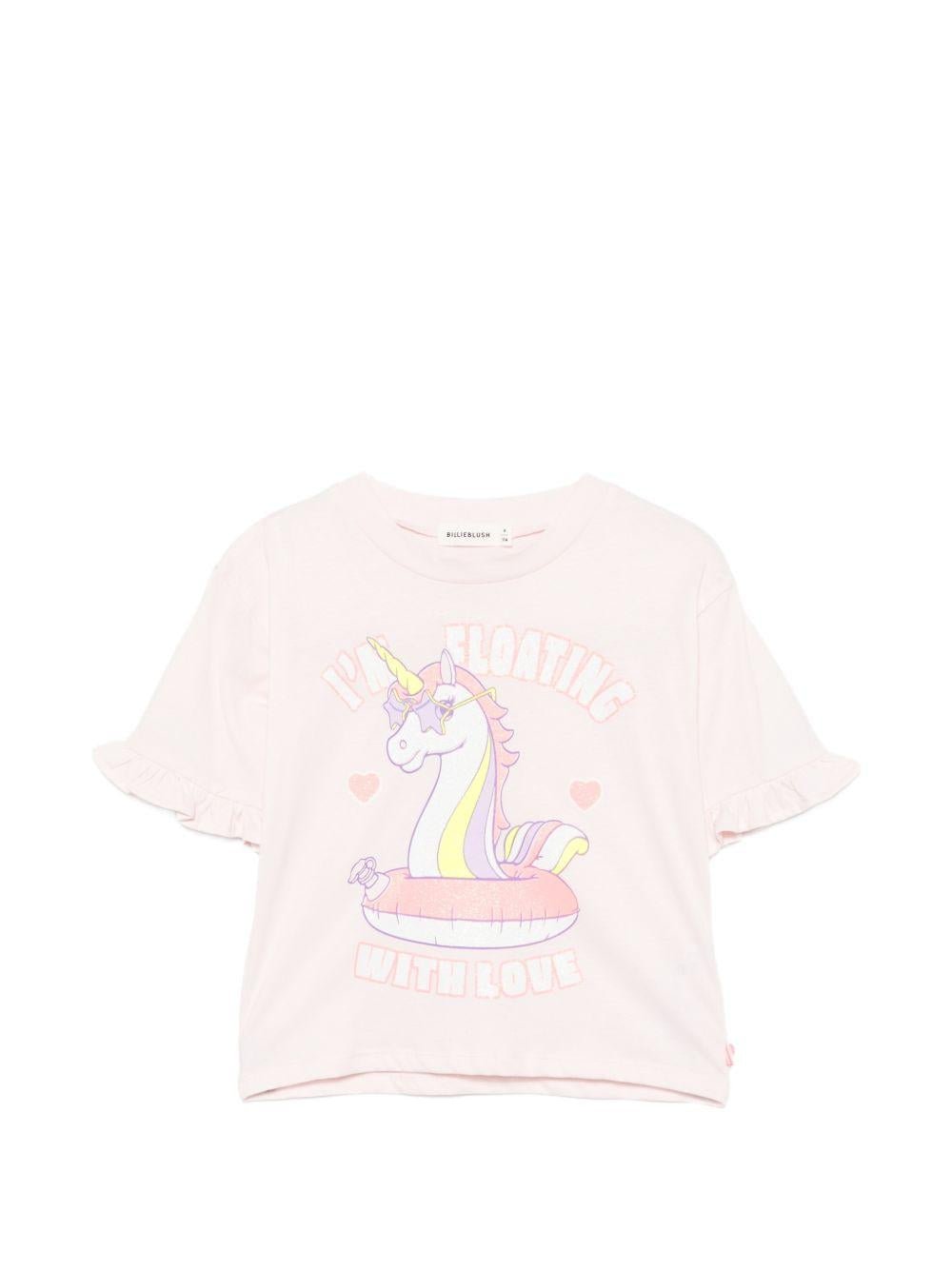 T-shirt per bambina Billieblush rosa con stampa grafica Unicorno - Rubino Kids