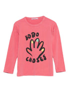 T-shirt per bambina Bobo Choses rosa con stampa grafica a mano - Rubino Kids