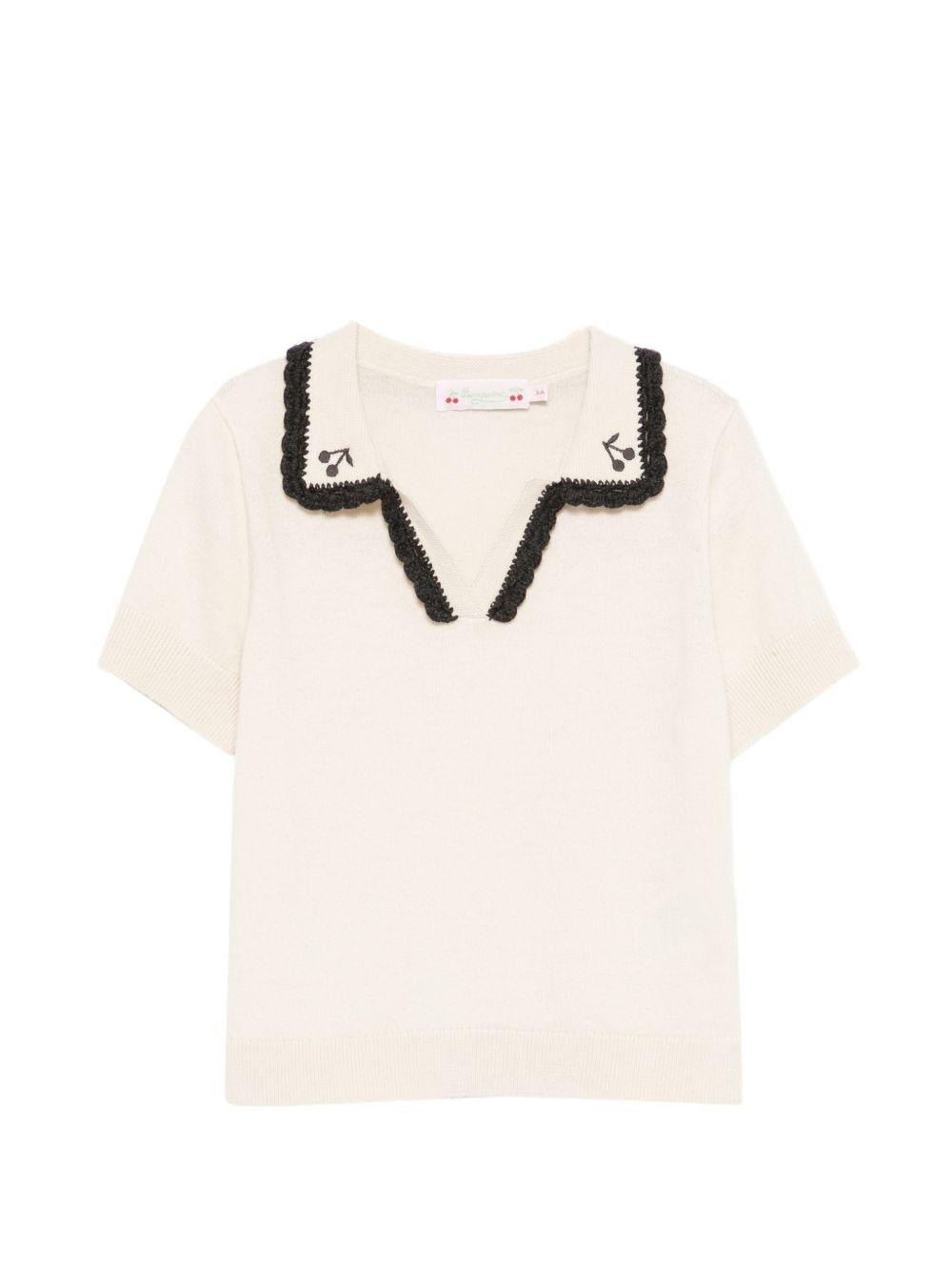 T-shirt per bambina Bonpoint beige con ricamo ciliegie - Rubino Kids