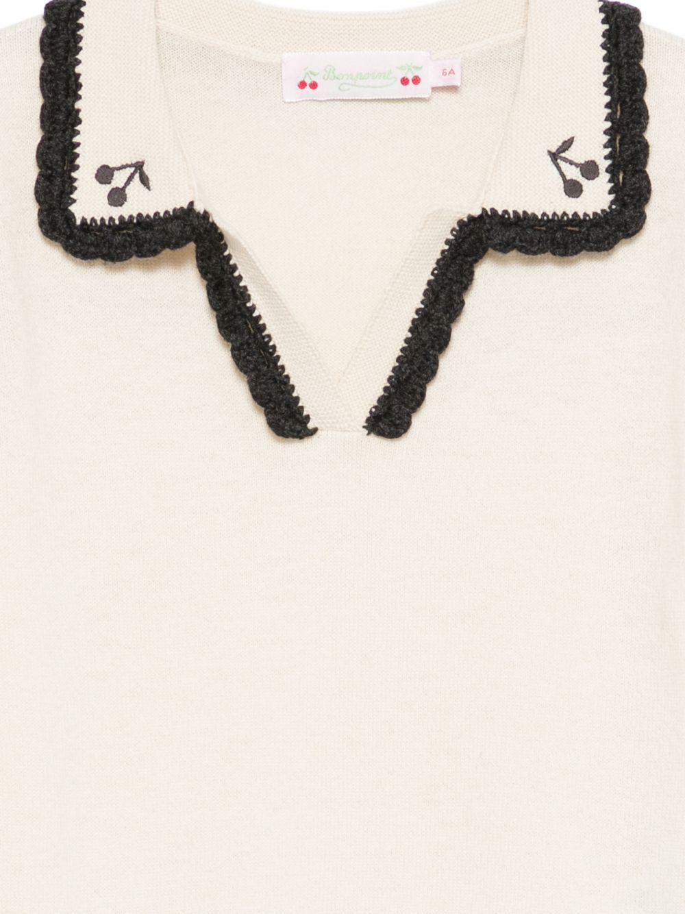 T-shirt per bambina Bonpoint beige con ricamo ciliegie - Rubino Kids