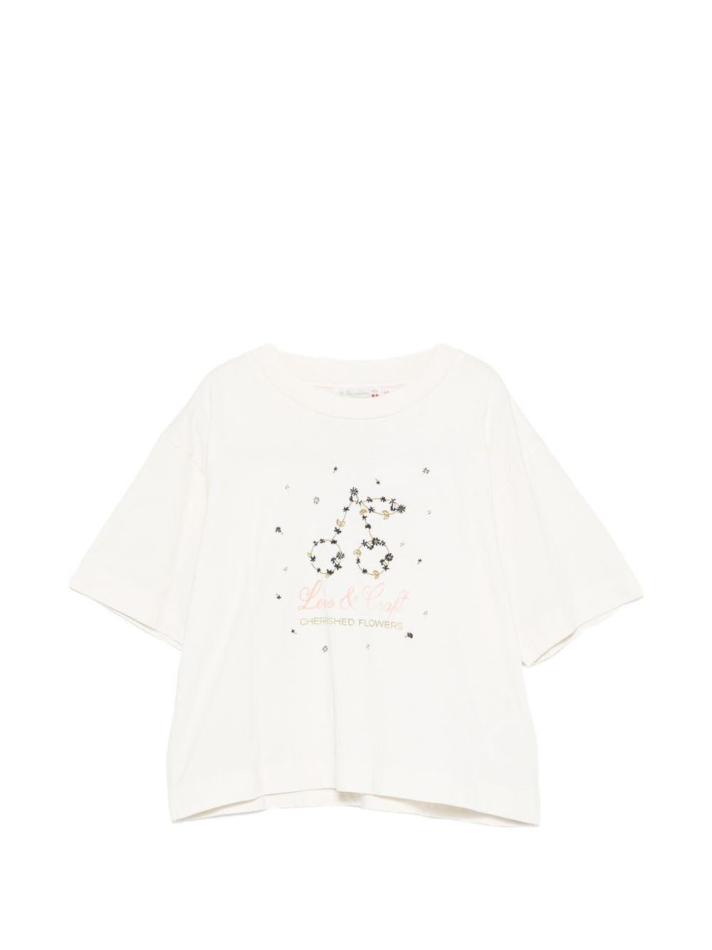 T-shirt per bambina Bonpoint bianco con logo ricamato - Rubino Kids