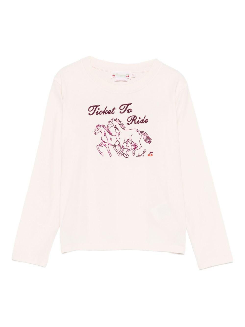 T-shirt per bambina Bonpoint rosa con ricamo Cavallo sul davanti - Rubino Kids